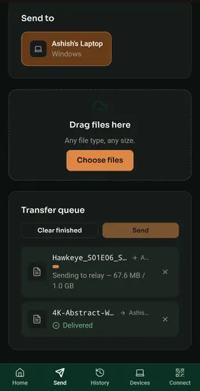Sending files from the mobile view